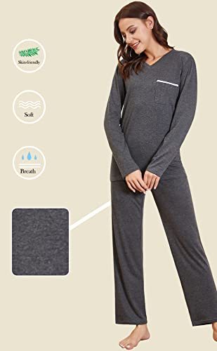 difficort Women's Pajama Sets Long Sleeve Lounge Sets Pjs Sleepwear with  Pockets