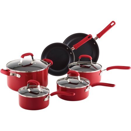 lot 7064 image: Guy Fieri Nonstick Aluminum 10-Piece Cookware Set, Red