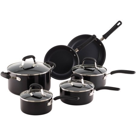 lot 7065 image: Guy Fieri Nonstick Aluminum 10-Piece Cookware Set, Black