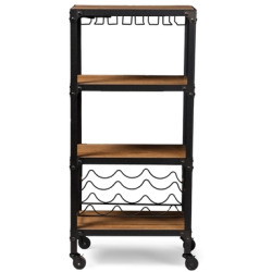 lot 7117 image: Baxton Studio Swanson Rustic Industrial Style Antique Textured Metal Distressed Wood Mobile Kitchen Bar Wine Storage Shelf, Black
