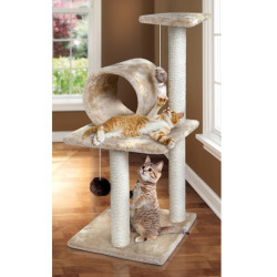lot 7217 image: Cat Tree Hanging with Cat Toys, This Kitten Playground, Made of 3 Cat Scratching Posts, Ultimate Cat Furniture Helps Prevent Cats From Damaging Furniture, This Cat Tree Has Three Floors Plus Hanging Cat Toys, Let Your Cat Tower Over Your Living Room