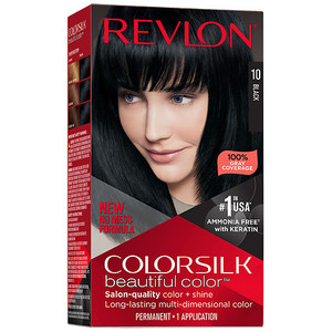 lot 500454 image: Revlon Colorsilk Beautiful Color Permanent Hair Color Long-Lasting High-Definition Color Shine & Silky Softness with 100% Gray Coverage Ammonia Free 010 Black 1 Pack