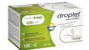 lot 500539 image: DROPLET PEN NEEDLE, 32G 4MM 100 CT.