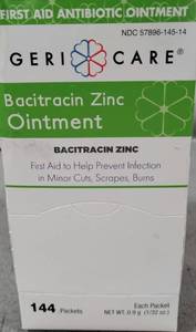 lot 500548 image: GERI CARE BACITRACIN ZINC OINTMENT 144 PACKETS
