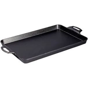 lot 4603 image: Lodge BW15BPA1 Rectangular Cast Iron Baking Pan w Silicone Grip Handles - 15 12 x 10 12 - handle broken on one side