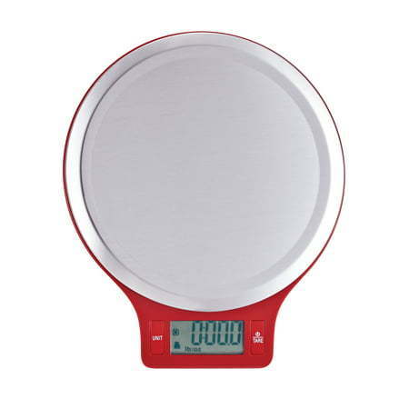 lot 5138 image: Mainstays Red Round Stainless Steel Digital Kitchen Scale