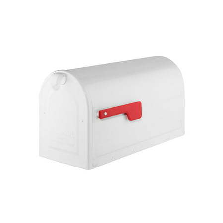 lot 5460 image: MB2 Post Mount Mailbox White with Red Flag