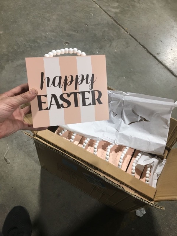 lot 4484 image: case of 18 - Wooden Hanging Happy Easter Decorationwood signs