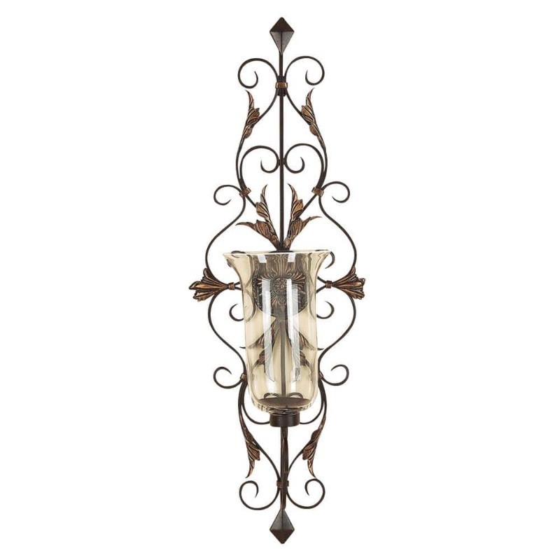 lot 6568 image: DecMode 37 H 13 W Rustic Glass Wall Sconce Gold 1 - Piece