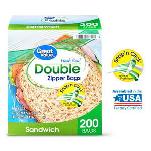 lot 4351 image: Great Value Double Zipper Sandwich Bags, 200 count