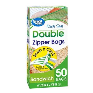 lot 6415 image: Great Value Fresh Seal Double Zipper Sandwich Bags, 50 Count