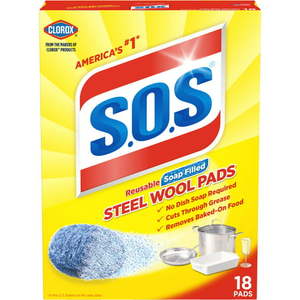 lot 6416 image: S.O.S Steel Wool Dish Scrubber Pads 18 Pack