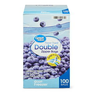 lot 6423 image: Great Value Freezer Guard Double Zipper Freezer Bags, Quart, 100 Count