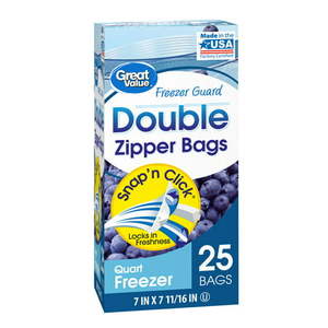 lot 6438 image: Great Value Slider Zipper Quart Storage Bags, 25 count