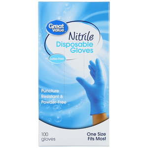 lot 6439 image: Great Value Nitrile Disposable Gloves One Size 100 Ct
