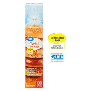 lot 6441 image: Great Value Twist Tie Storage Bags, Gallon, 100 Count