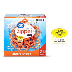 lot 6444 image: Great Value Zipper Square Snack Bags, 200 Count