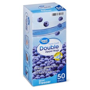 lot 6447 image: Great Value Freezer Guard Double Zipper Freezer Bags, Quart, 50 Count