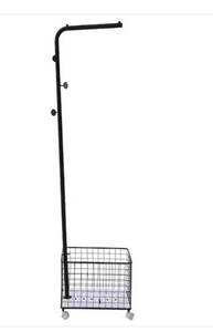 lot 55163 image: Black Metal Clothes Rack with Storage Basket 17.7 in. W x 68.9 in. H (Retail $76.12)