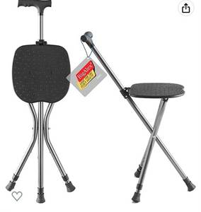 lot 55172 image: BigAlex Walking Cane with Seat Lightweight Cane Seat for Seniors Adjustable Folding Cane Chair for Women with 3 No-Slip Legs and Comfortable Handle(Retail $45.99)