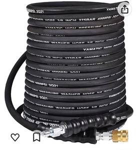 lot 55173 image: YAMATIC 38 Pressure Washer Hose 100FT Hot Water Power Washer Hose Max 212°F with Swivel Quick Connect, 4000 PSI Commercial Grade Steel Wire Braided & Synthetic Rubber Jacket, Kink Resistant (Retail $123.29)