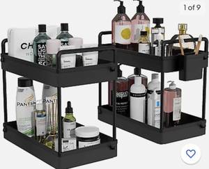 lot 55176 image: 2 Pack under Sink Organizers and Storage, 2 Tier Bathroom Organizer under Sink w(Retail $57.86)