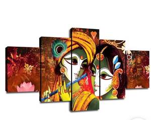 lot 55178 image: Decor for Wall Radha Krishna Picture Classic Painting 5 Panel Canvas Wall Art Living Room Decorations Poster Prints Framed Ready to Hang(60Wx32H) (Retail $64.99)