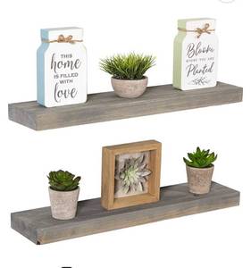 lot 55181 image: Imperative D�cor Floating Wall Shelves Set of 2 - Functional & Rustic Wooden Shelve for Home Furnishing, Bathroom, Kitchen, & Farmhouse - USA Handmade (Grey, 24 Inch Long x 5.5 Inch Wide) (Retail $49.97)