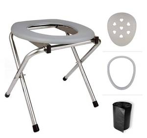 lot 55194 image: FamilyGroup Folding Portable Toilet Seat - Comfort Chair with Lid, Ring, and Trash Bags - Outdoor Potty for Camping, Hiking, Fishing, Backpacking & Travel - Lightweight, Stainless Steel Urinal Stool. (Retail $35.95)