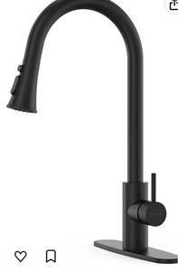 lot 55202 image: PHICHI Matte Black Kitchen Faucet with Pull Down Sprayer, High Arc Stainless Steel Pull-Out Single Handle 1 Or 3 Hole Gooseneck Sink Faucets with Deck Plate, Grifos De Cocina (Retail $49.99)