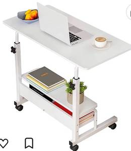 lot 55203 image: Adjustable Table Student Computer Desk Portable Home Office Furniture Small Spaces Desk Sofa Bedroom Bedside Desk Learn Play Game Desk on Wheels Movable with Storage Desk Size 31.5  15.7 Inch,White (Retail $59.88)