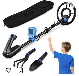 lot 55215 image: Metal Detector for Kids - Kid Metal Detector Junior 7.4 Inch Waterproof Search Coil Junior Metal Detector LCD 24 Inch to 35 Inch Adjustable Stem Buzzer Vibration Sound 2 Pouds Lightweight Easy to Use (Retail $79.99)