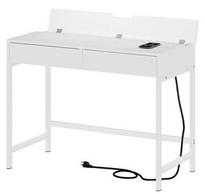 lot 55222 image: Treocho Computer Desk with USB Charging Ports and Power Outlets, Modern Simple 40 inch White Desk with 2 Drawers, Vanity Desk, Makeup Table for Home Office, Bedroom (Retail $149.99)