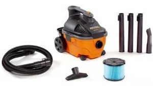 lot 1620 image: RIDGID 4 Gallon 5.0 Peak HP Portable WetDry Shop Vacuum with Fine Dust Filter, Locking Hose and Accessories, OrangesPeaches