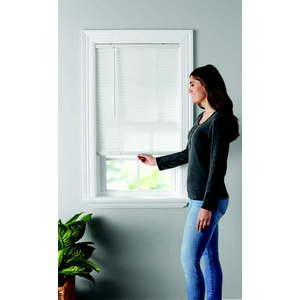 lot 7293 image: Mainstays 1 Cordless Vinyl Light Filtering Mini Blinds White 27x64