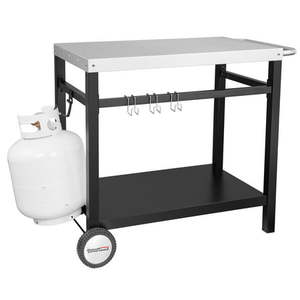 lot 2643 image: Royal Gourmet PC3401S Double Shelf Movable Dining Cart Work Table with Handle Outdoor Kitchen Prep Trolley Storage