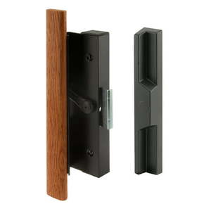 lot 2637 image: Black Diecast Sliding Door Handle with Wood Handle