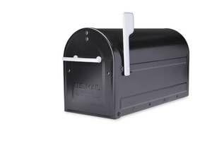 lot 3690 image: Boulder Post Mount Mailbox Black with Silver Flag