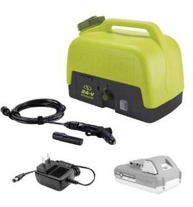lot 1577 image: Sun Joe 24V iON Cordless Go-Anywhere Portable SinkShower Spray Washer Kit 5 Gal w 2.0Ah Battery  Charger 116 PSI Max 1.5 GPM Max