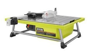 lot 1587 image: Ryobi WS722 7 Inch 4.8 Amp Portable Tabletop Wet Tile Saw with Miter Guide and Induction Motor