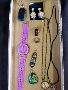 lot 131 image: Goodie Box Watch, Rings with Mirror, Earrings, Necklaces