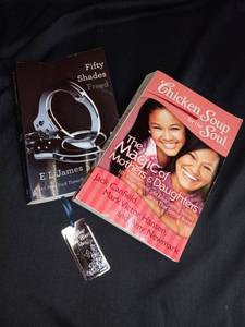 lot 156 image: Best Seller Books & Silver Metal Bookmark - Chicken Soup for the Soul & Fifty Shades Freed
