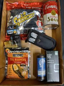 lot 182 image: Goody Box Great For Men Including Ozarks Trail, Every Man Jack, Vintage Soup Can Coin Bank