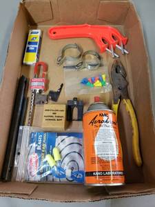 lot 188 image: Goody Box Including Safe Gun Lock, Tools, And KANO Aerokroil