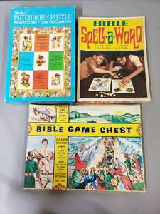 lot 207 image: Vintage Games - Bible Spell A Word, Bible Game Chest, Patchwork Puzzle