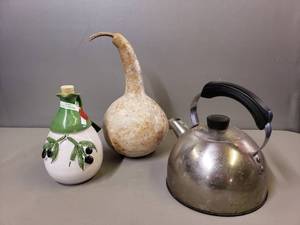 lot 209 image: Galantino Olive Oil, Gourd, Tea Kettle