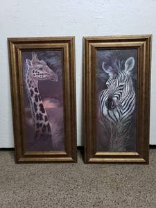 lot 236 image: Pair, Set, (2) 25 Tall x 12.5 Wide Zebra, Giraffe, Safari Paintings