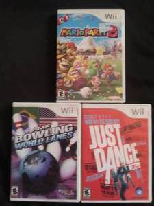 lot 45 image: (3) Nintendo Wii Games - Mario Party 8, Bowling World Lanes, Just Dance