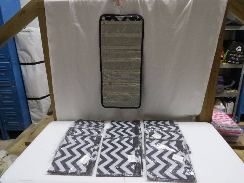 lot 78 image: Lot of 12 BlackGray Chevron HangingTravel Jewelry Rolls