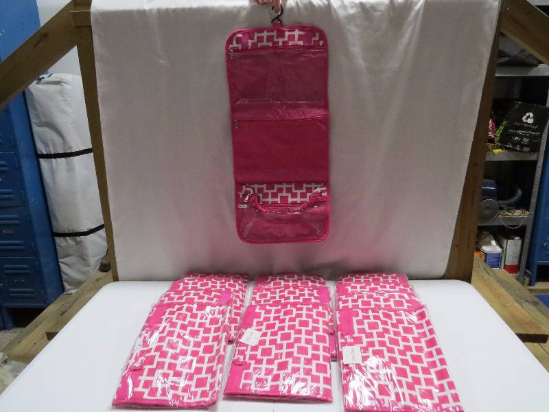lot 84 image: Lot of 12 Pink Geometric HangingTravel Cosmetic Bags